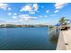 Picturesque waterfront view with a private dock and blue chairs at 624 N Point Dr, Holmes Beach, FL 34217