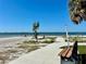 A serene beach scene with a small tree and bench along the shoreline under a clear blue sky at 222 Pine Glen Ct, Englewood, FL 34223