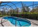 Beautiful pool with surrounding screened enclosure, offers a private backyard oasis with lush landscaping at 3605 Wild Blossom Pl, Parrish, FL 34219