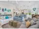Cozy living area with comfortable sofas, coastal accents, seamlessly connected to the modern kitchen and dining space at 418 Magnolia Ave, Anna Maria, FL 34216