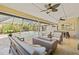 Relaxing outdoor living area featuring a fire pit, comfortable seating, and views of the pool and backyard at 4477 White Cedar Trl, Sarasota, FL 34238
