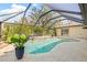 Sparkling screened-in pool with a spa, surrounded by lush landscaping and a tiled deck at 4477 White Cedar Trl, Sarasota, FL 34238