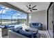 Inviting screened-in patio with ceiling fan, comfortable seating, and views of the pool and backyard at 4968 Seafoam Trl, Bradenton, FL 34211