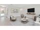 Bright, neutral living room with modern furnishings and decor and beautiful tile flooring at 3294 Gowanda Ave, North Port, FL 34287