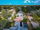 Neighborhood aerial view showcasing homes with pools, mature trees, and well-maintained landscaping under a blue sky at 6145 Bonaventure Ct, Sarasota, FL 34243