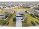 Aerial view showcases a house surrounded by lawns in a residential neighborhood at 11231 Woodlake Way, Parrish, FL 34219