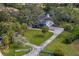 Aerial view showcasing a beautiful home with lush landscaping and a curved driveway at 3783 Beneva Oaks Blvd, Sarasota, FL 34238