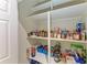 Organized walk-in pantry with shelves stocked with food items and ample storage space at 9828 58Th E St, Parrish, FL 34219