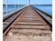 Railroad tracks along the pier extend towards the water at 1520 2Nd E Ave, Bradenton, FL 34208