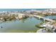Aerial view featuring the bridge, city skyline, and boat docks along the waterfront at 1621 Memory Ln, Sarasota, FL 34231