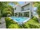 Expansive backyard featuring a pool, spa, patio, and lush landscaping for ultimate outdoor enjoyment and relaxation at 870 N Shore Dr, Anna Maria, FL 34216