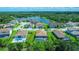 Aerial view of homes in a community, some with pools, surrounded by lush green trees at 7323 Great Egret Blvd, Sarasota, FL 34241