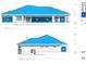 Back and right elevations showing windows and door placements against a blue roof at 1426 Mineo Dr, Punta Gorda, FL 33950