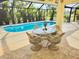 Relaxing pool area with patio furniture, inviting pool, and lush landscaping at 279 Mariner Ln, Rotonda West, FL 33947