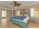 Comfortable bedroom with a unique ceiling fan, with desk and storage space at 18646 Kerrville Cir, Port Charlotte, FL 33948