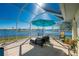 Lake view patio with lounge chairs and umbrella at 24337 Contra Costa Ln, Punta Gorda, FL 33955