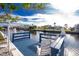 Charming waterfront dock with white chairs and lion statues at 115 Sw Seville Sw Pl, Port Charlotte, FL 33952