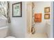 Clean bathroom with shower, toilet, and decorative shower curtain at 2970 Cascabel Ter, North Port, FL 34286