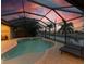 Enclosed pool and patio area at sunset, overlooking canal at 2064 El Cerito Ct, Punta Gorda, FL 33950