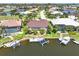 Bird's-eye view of waterfront property, showcasing canal access and pool at 3663 Whippoorwill Blvd, Punta Gorda, FL 33950