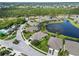 Aerial view showcasing a community of villas near a lake at 3717 Lakewood Blvd, North Port, FL 34287