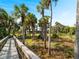 Beautiful backyard featuring an elevated boardwalk path and lush tropical vegetation, leading to a secluded home at 700 N River Rd, Venice, FL 34293