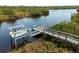 Beautiful waterway dock equipped with boat lift offers picturesque water access and views at 700 N River Rd, Venice, FL 34293