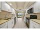 Modern kitchen with white cabinets, granite counters, and pool view at 500 Belvedere Ct, Punta Gorda, FL 33950