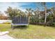 Large backyard with trampoline, mature trees, and grassy area at 4398 Appleton Ter, North Port, FL 34286