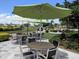 Outdoor patio furniture under umbrellas at 13147 Preserve Ct, Port Charlotte, FL 33953