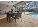 Relaxing pool area with patio furniture and screened enclosure at 2202 Gold Oak Ln, Sarasota, FL 34232