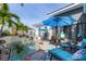Relaxing poolside patio with blue umbrellas and lounge chairs at 1454 Kiwi Ct, Punta Gorda, FL 33950