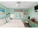 Guest bedroom with a pool view and mid-century dresser at 351 S Mccall Rd, Englewood, FL 34223