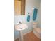 Clean bathroom with pedestal sink, toilet, and blue walls at 255 West End Dr # 1302, Punta Gorda, FL 33950