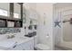 Bathroom featuring tiled shower with a starfish curtain and decor at 4383 Mckibben Dr, North Port, FL 34287