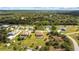 An aerial perspective of the neighborhood reveals homes with pools, green lawns, and an abundance of trees at 13157 Ridgely Cir, Port Charlotte, FL 33981