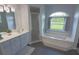Bathroom featuring a soaking tub, a vanity with dual sinks, and a walk-in shower at 5131 Appomattox Dr, North Port, FL 34287