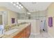 Spacious bathroom with a double sink vanity, a tiled shower, and plenty of natural light at 8230 Agate St, Port Charlotte, FL 33981