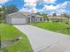 Single Gathering home featuring a spacious driveway, well-maintained landscaping, and a two-car garage at 5366 Dunsmuir Rd, North Port, FL 34288