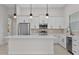 A modern kitchen featuring white cabinets, stainless steel appliances, and a center island with pendant lighting at 1022 S Lavina St, North Port, FL 34286