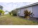 Side of house and backyard with tropical foliage along the house and lush green lawn at 21422 Mallory Ave, Port Charlotte, FL 33952