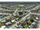 Wide aerial perspective showing the layout of a residential neighborhood with neatly arranged streets and diverse rooftops at 13468 Romford Ave, Port Charlotte, FL 33981