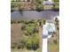 Aerial view showing property with a canal waterfront, pool, and landscaping, plus additional vacant lot at 15001 Appleton Blvd, Port Charlotte, FL 33981