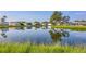 Scenic pond view reflecting the blue sky, trees and surrounding homes at 740 Summersea Ct, Englewood, FL 34223