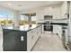 Modern kitchen with white cabinets, black countertops, and stainless steel appliances at 384 Baytree Dr, Rotonda West, FL 33947