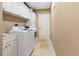 Efficient laundry room with white cabinets, modern washer and dryer, and tiled flooring at 3117 Silkwood Ln, Port Charlotte, FL 33953