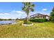 Landscaped backyard with pond view and privacy hedge at 13376 Creekside Ln, Port Charlotte, FL 33953