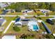 Aerial view of a single-Gathering home with a pool and fenced backyard at 221 E Wentworth St, Englewood, FL 34223