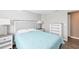 Bedroom with a queen bed and light blue bedding at 221 E Wentworth St, Englewood, FL 34223