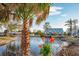 Pond view with palm tree and orange flowers at 6800 Placida Rd # 165, Englewood, FL 34224